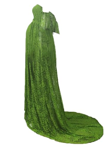 MYZEROING Maternity Photography Props Floral Lace Dress Fancy Pregnancy Gown for Baby Shower Photo Shoot (L, Olive) - Image 3