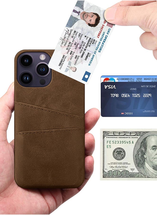 CATANES iPhone 14 Pro Max 2Packs Case Cover Leather with Card Holder for Men Women Phone Case with 3D Screen Protector  - Brown  - Image 3