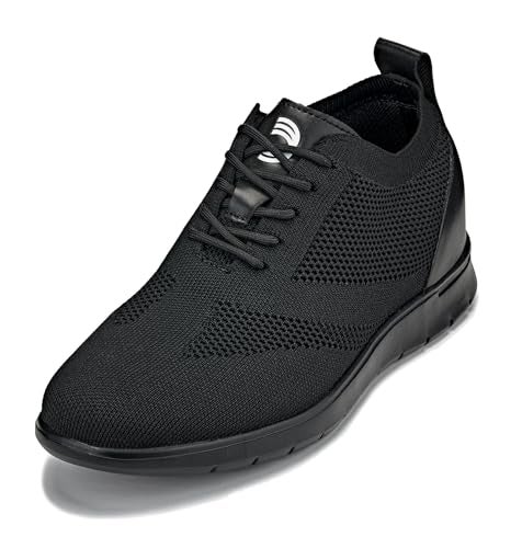CALTO Men's Invisible Height Increasing Elevator Shoes - Black/Black Sole Ultra Light-Weight Lace-up Knitted Sporty Walker - 2.4 Inches Taller - X2211 - Size 7 D(M) US - Image 1