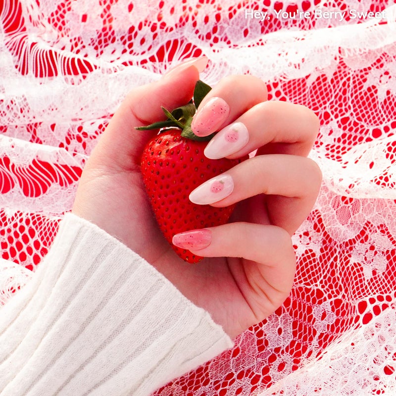Heyhae Semi Cured Gel Nail Strips | No LED Lamp Needed | Glitter, Pink, Spring | Easy Apply & Remove, Salon Quality |Includes 28 Strips, 1 Prep Pads, Nail File & Wooden stick - Hey, You're Berry Sweet - Image 2