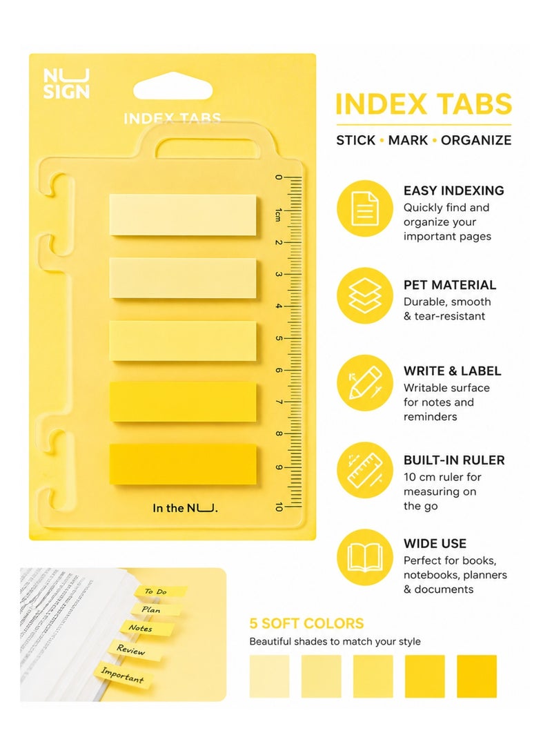 NUSIGN 100-Piece Plastic Index Tabs With Ruler Yellow Shades - Image 1