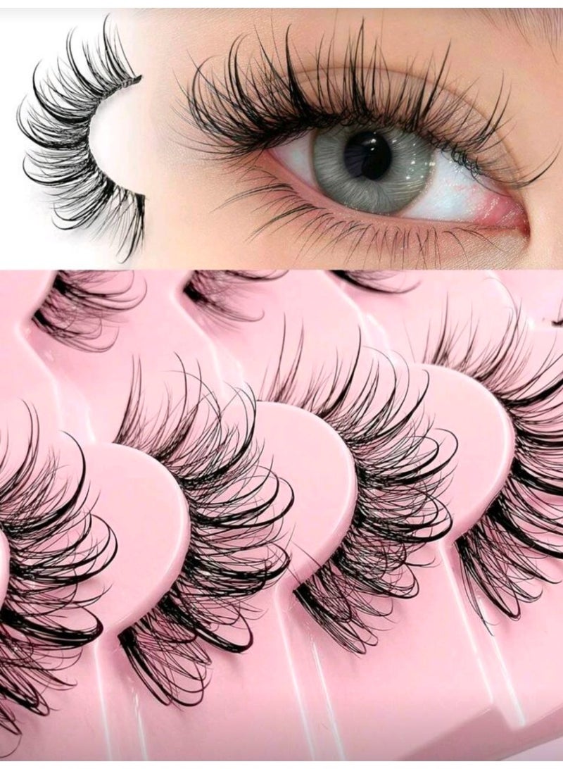 SHEIN-7Pairs Manga Wispy Natural Wet Look Eyelashes Grafting-Like Effect Faux Mink Lashes Clear Band Y2K Style 3D Fluffy Long Style Cat Eye Natural And - Image 1