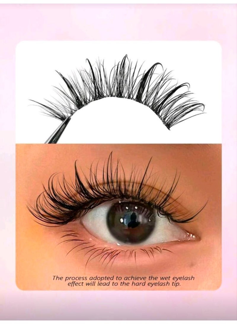 SHEIN-7Pairs Manga Wispy Natural Wet Look Eyelashes Grafting-Like Effect Faux Mink Lashes Clear Band Y2K Style 3D Fluffy Long Style Cat Eye Natural And - Image 3