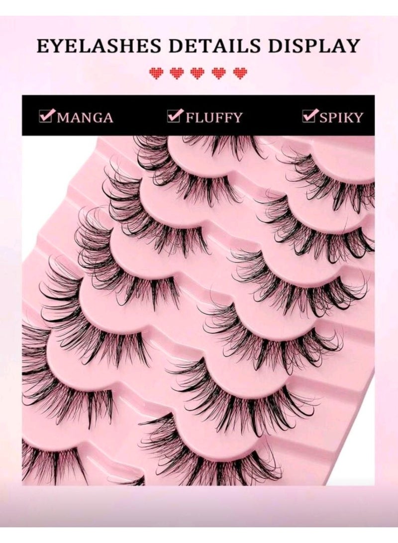 SHEIN-7Pairs Manga Wispy Natural Wet Look Eyelashes Grafting-Like Effect Faux Mink Lashes Clear Band Y2K Style 3D Fluffy Long Style Cat Eye Natural And - Image 4