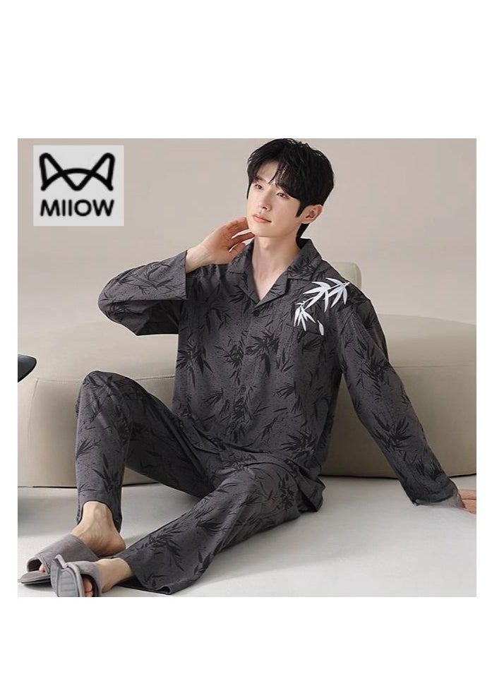 MIIOW - Cotton Pajamas Men's Oversized Loose Long Sleeved High-End Home Suit Set - Image 1