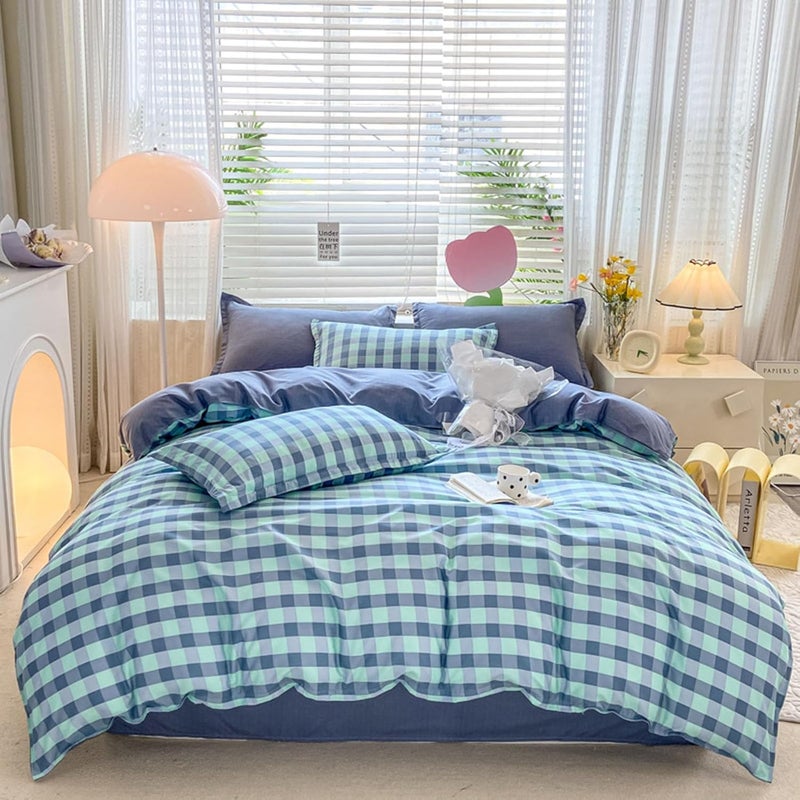 4Pcs Duvet Cover Set Striped Comfort Queen Set with Zipper Closure Soft Microfiber Bedding Sets Include 1 Duvet Cover, 1 Sheet, 2 Pillow Shams, for All Seasons(Blue,Queen) - Image 1