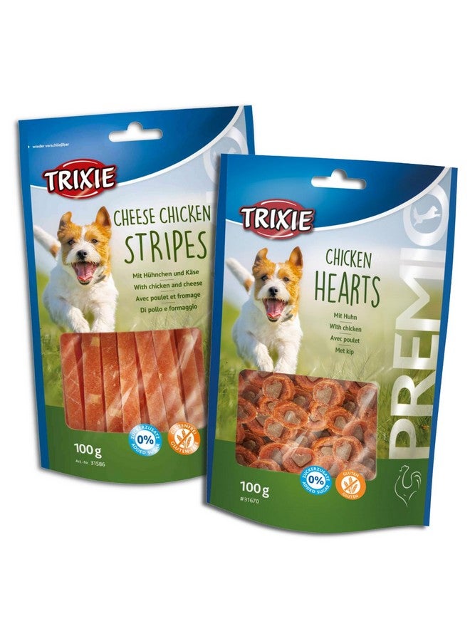 تريكسي مجموعة مكافآت الكلاب الفاخرة: شرائح الدجاج بالجبن، 100 جرام وقلوب الدجاج، 100 جرام - وجبات خفيفة غنية بالبروتين وصحية وتدريبية لجميع سلالات الكلاب - Image 1