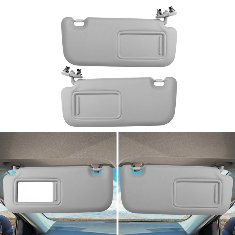 INTGET 2PCS Car Sun Visors for Toyota Corolla 2007 2008 2009 2010 2011 2012 2013 Accessories Leather Car Sun Protection Visors Replacement with Mirror GreyDriverPassenger