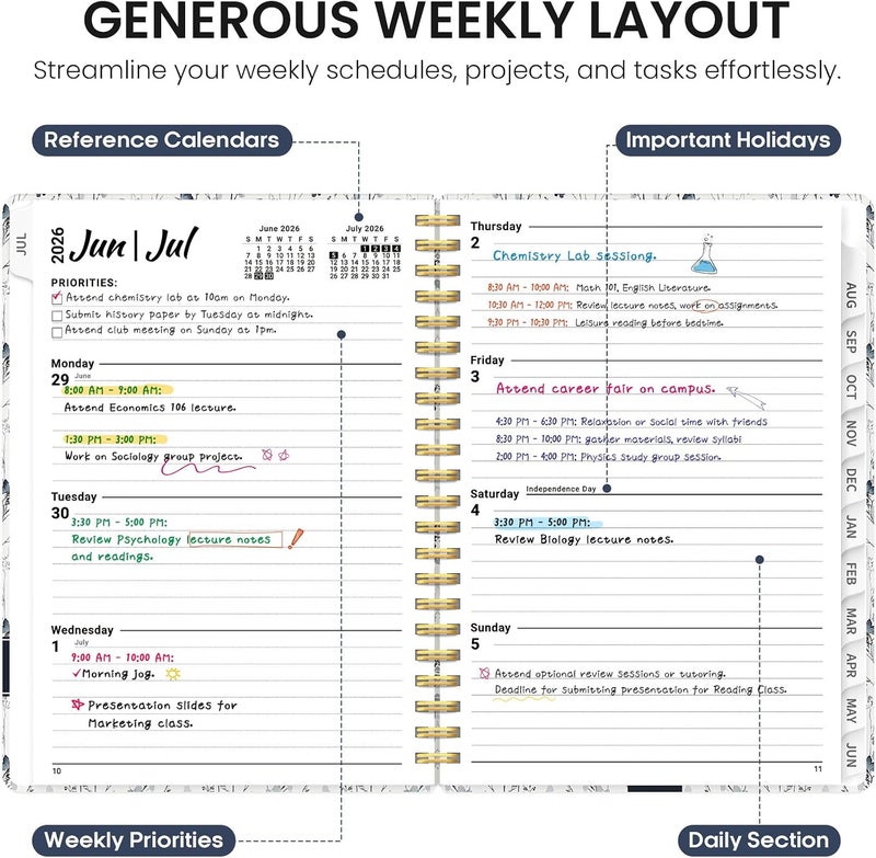 Taja Planner 2026-2027, Academic Year Weekly and Monthly Calender Planner, from Jul 2026 - Jun 2027, Spiral Bound School Planning Book, Perfect for Teacher, Student, Women & Men, A5 (6.3" x 8.5 - Image 3