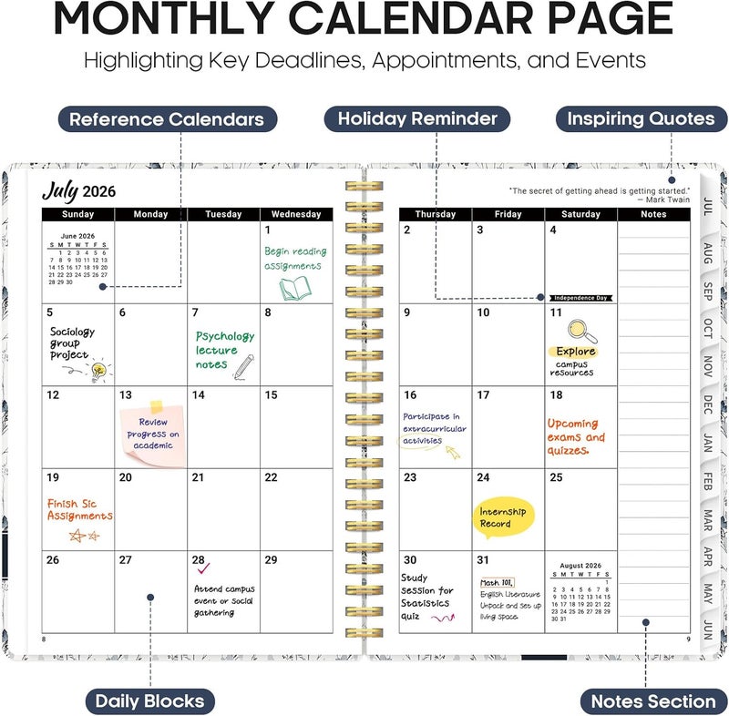 Taja Planner 2026-2027, Academic Year Weekly and Monthly Calender Planner, from Jul 2026 - Jun 2027, Spiral Bound School Planning Book, Perfect for Teacher, Student, Women & Men, A5 (6.3" x 8.5 - Image 2
