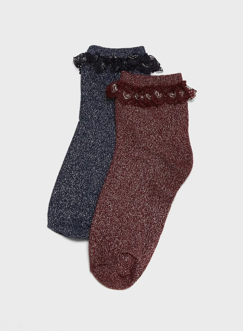 VERO MODA 2 Pack Lace Trim Socks