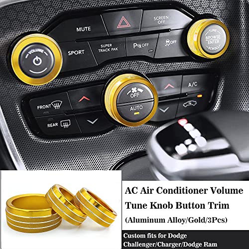 Auprite Climate Control Knob Covers for Challenger Accessories 2015-2023 2024, for Dodge Charger 2015-2023 2024, for Dodge Chrysler 300/300s 2015-2024,3Pcs Kit (Gold) - Image 2