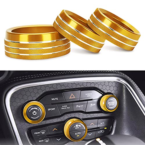 Auprite Climate Control Knob Covers for Challenger Accessories 2015-2023 2024, for Dodge Charger 2015-2023 2024, for Dodge Chrysler 300/300s 2015-2024,3Pcs Kit (Gold) - Image 1
