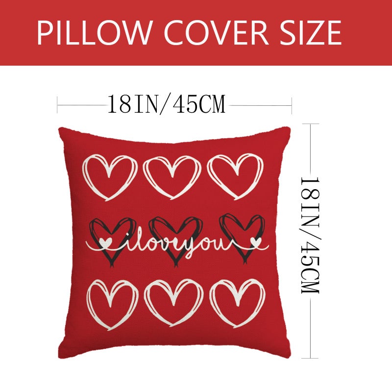 YOSICHY Valentines Day Decorations-Valentine Pillow Covers 18X18 Set Of 4  Red Hearts I Love You Happy Valentine'S Day Throw Outdoor Pillow Covers Anniversary Wedding Cushion Case For Home Sofa Couch Decor - Image 3