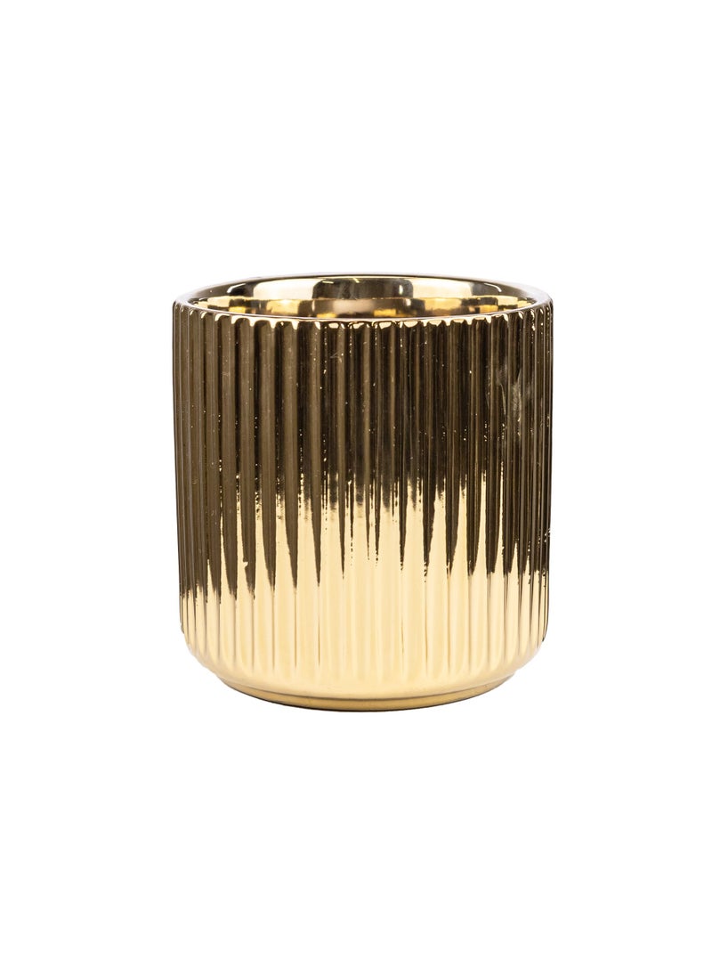Gulf Flowers Gulf Flowers Gold Ceramic Flower Pot with Edged Design – D15cm x H14.5cm Decorative Planter for Indoor Plants, Succulents & Artificial Flowers – Elegant Glossy Finish for Modern Home Décor 