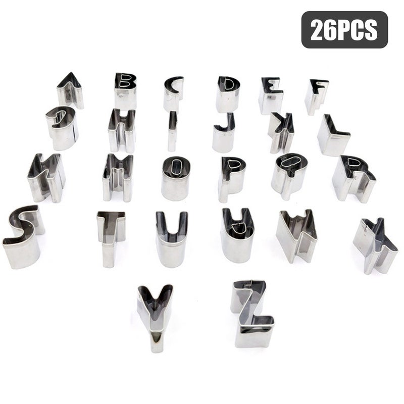 26PCS Cookie Cutters Set Stainless Steel Alphabet Letters Shape Biscuit Bread Fondant Cutters Mousse Cake Cutter Baking Pastry Baking Tool for Birthday Party Dessert Restaurant Kitchen Gadgets - Image 4