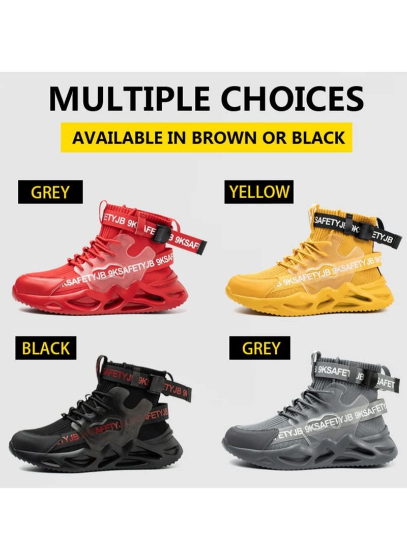 Men's Stylish Safety Work Boots Breathable Anti Smash Puncture Resistant with Steel Toe Protection Comfortable Lace Up Design(42 EUR) - Image 2