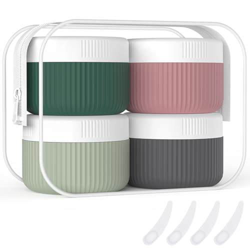 ME.FAN Travel Containers for Toiletries, TSA Approved 1.5 oz Silicone Cream Jars, Leak-proof Journey Containers, Trip Accessories with Lid for Cosmetic Face Hand 4 Pack White Lid - Morandi - Image 1