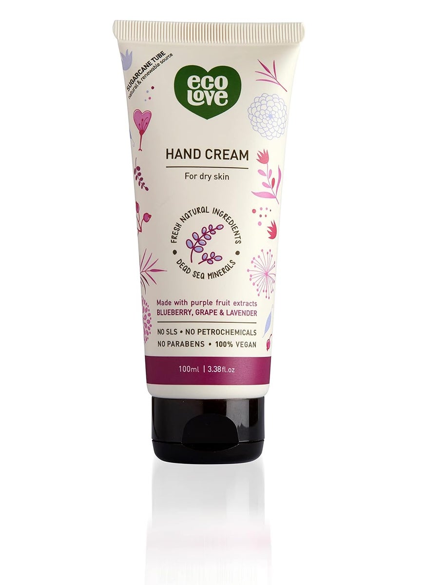 ecoLove - ecoLove  Natural and Organic Moisturizing Hand Cream Organic Blueberry Grape  Lavender  Non Greasy Fast Absorbing Vegan Hand Lotion for Dry Skin 338 fl oz - Image 1