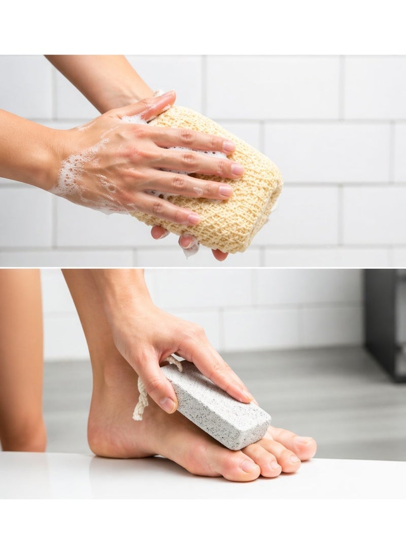 Bath Kit Set with Loofah Back Scrubber, Blue Bath Sponge, Pumice Stone, Wooden Hair Brush, and Exfoliating Sponge Full Kit. Shower kit for women/men/Kids. Perfect for Gifting - Image 3