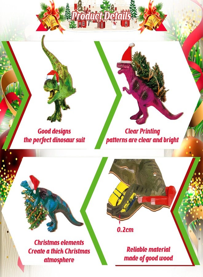 جلينمال مجموعة زينة عيد الميلاد من جلينمال مكونة من 24 قطعة، تتضمن ديناصورات وبطاريق، زينة حيوانات معلقة مع حبل، زينة خشبية لشجرة عيد الميلاد، هدايا لحفلات أعياد الميلاد ذات طابع الديناصورات. - Image 5