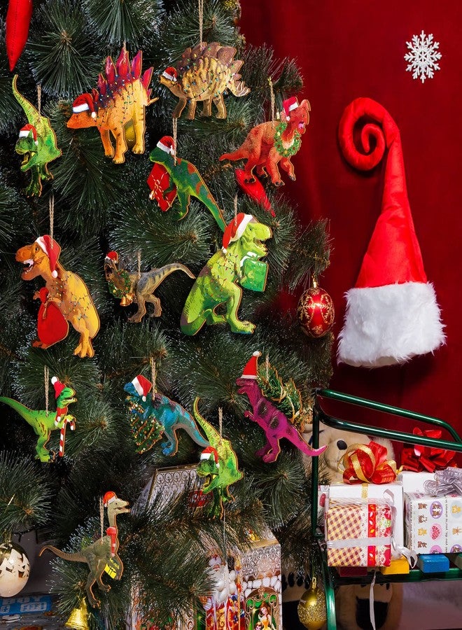 جلينمال مجموعة زينة عيد الميلاد من جلينمال مكونة من 24 قطعة، تتضمن ديناصورات وبطاريق، زينة حيوانات معلقة مع حبل، زينة خشبية لشجرة عيد الميلاد، هدايا لحفلات أعياد الميلاد ذات طابع الديناصورات. - Image 2