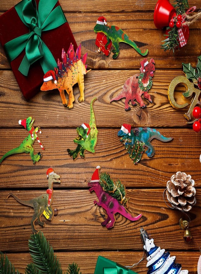 جلينمال مجموعة زينة عيد الميلاد من جلينمال مكونة من 24 قطعة، تتضمن ديناصورات وبطاريق، زينة حيوانات معلقة مع حبل، زينة خشبية لشجرة عيد الميلاد، هدايا لحفلات أعياد الميلاد ذات طابع الديناصورات. - Image 4