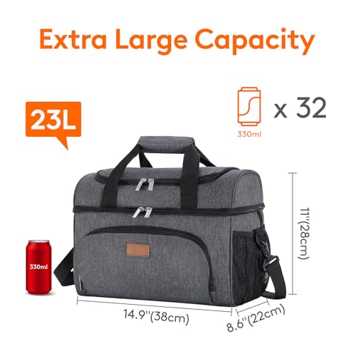 Lifewit Insulated Cooler Bag 32 Can Large Leakproof Beach Cooler Lightweight Portable Double Layer SoftSided Travel Ice Chest for Camping Kayaking Road Trips Grocery Shopping Dark Gray - Image 3
