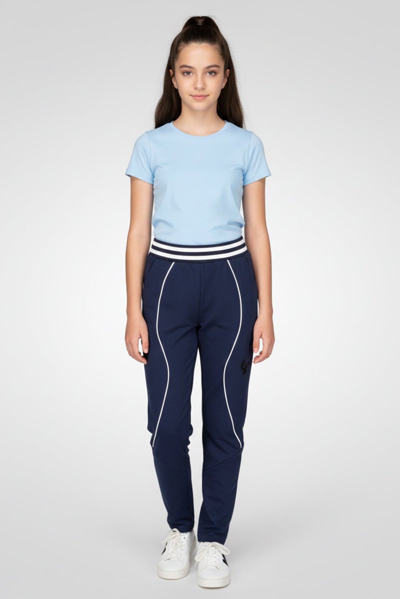 FREDDY Kids Girl Regular Fit Straight Leg Pants, Navy - Image 1