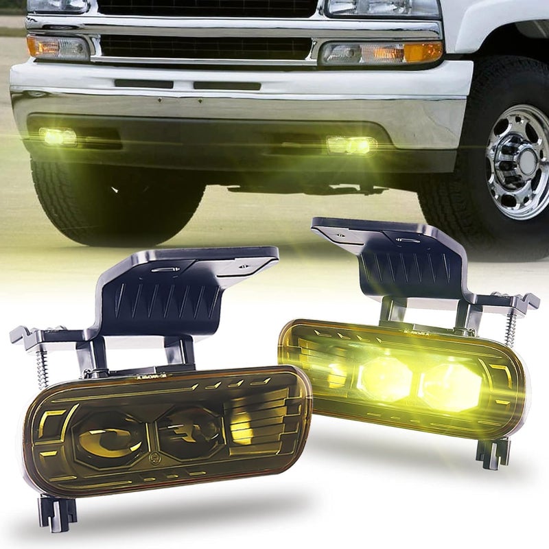 MOVOTOR Chevy LED Fog Lights with Yellow Lens - Dual 4D Projector Bumper Lights for Chevy Silverado and Suburban - Image 1