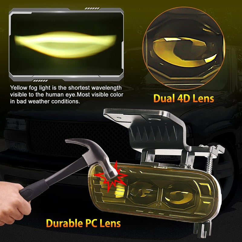 MOVOTOR Chevy LED Fog Lights with Yellow Lens - Dual 4D Projector Bumper Lights for Chevy Silverado and Suburban - Image 2