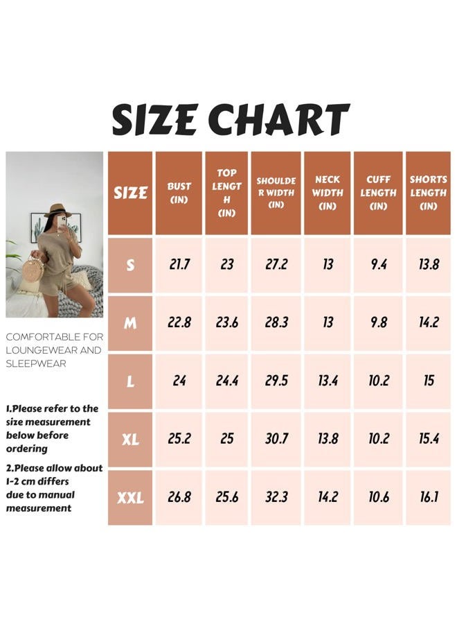 Ermonn Womens 2 Piece Outfits Sweater Sets Off Shoulder Knit Tops Waist Short Suits Casual Pajama Set Romper Jumpsuits Khaki, Khaki, M - Image 5
