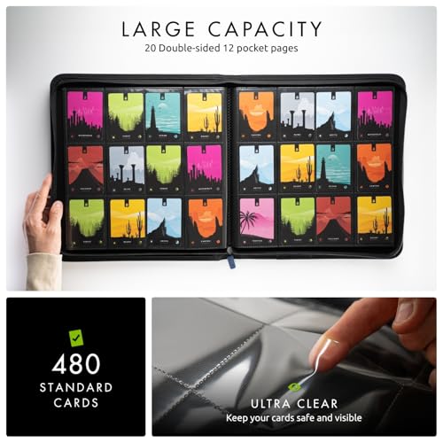 Vault X 12 Pocket Trading Card Zip Binder - 480 cards, Premium Exo-Tec Album Material, 20 Side-Loading Pages, Folder for Collectible Card Games, Sports, TCG (Blue) - Image 3