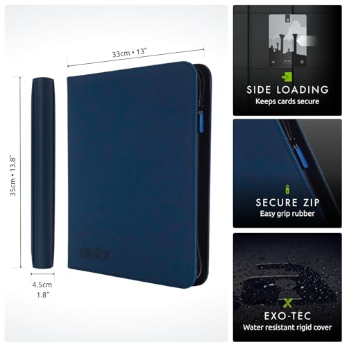 Vault X 12 Pocket Trading Card Zip Binder - 480 cards, Premium Exo-Tec Album Material, 20 Side-Loading Pages, Folder for Collectible Card Games, Sports, TCG (Blue) - Image 2
