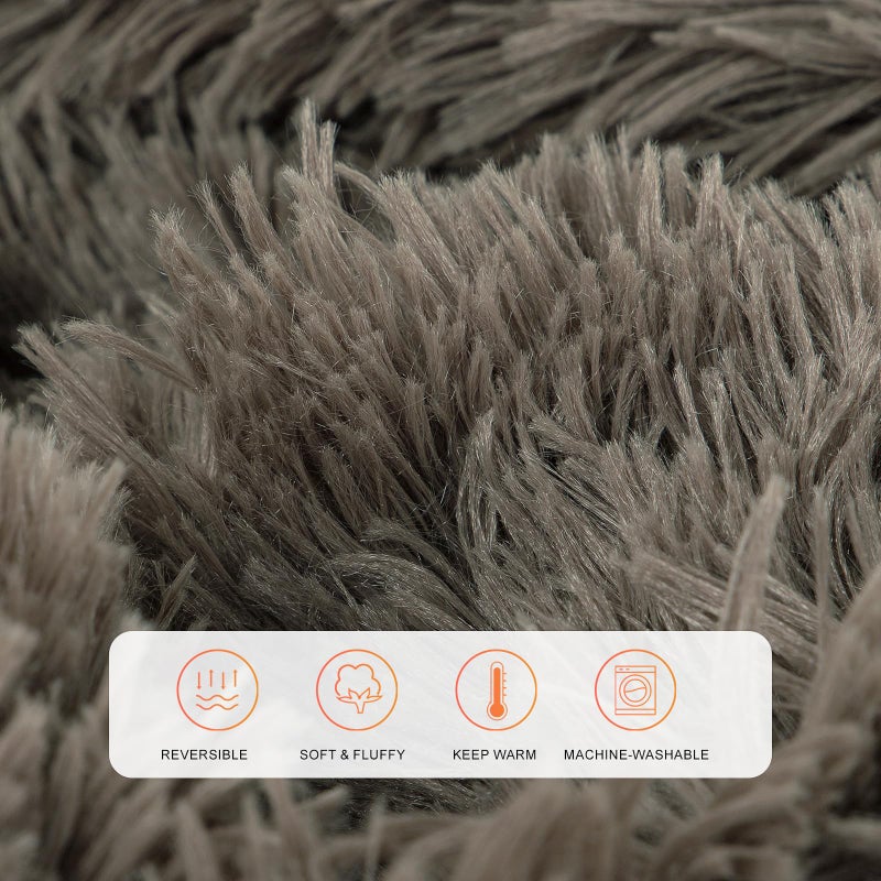 TOONOW Extra Soft Fuzzy Faux Fur Throw Blanket 50""x60""  Reversible Lightweight Fluffy Cozy Plush Comfy Microfiber Fleece Decorative Shaggy Blanket for Couch Sofa Bed  Dark Brown - Image 3