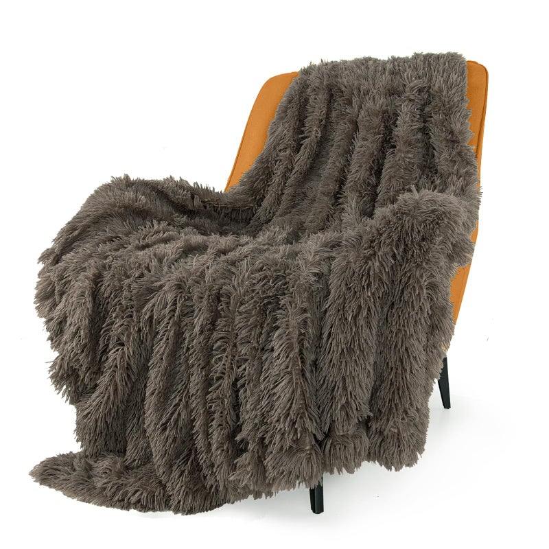 TOONOW Extra Soft Fuzzy Faux Fur Throw Blanket 50""x60""  Reversible Lightweight Fluffy Cozy Plush Comfy Microfiber Fleece Decorative Shaggy Blanket for Couch Sofa Bed  Dark Brown - Image 1