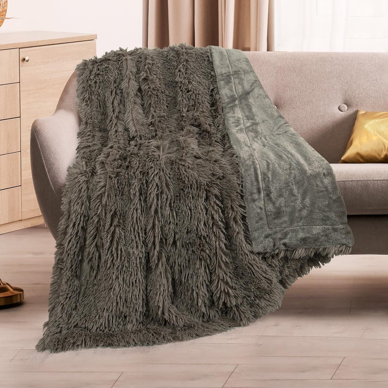 TOONOW Extra Soft Fuzzy Faux Fur Throw Blanket 50""x60""  Reversible Lightweight Fluffy Cozy Plush Comfy Microfiber Fleece Decorative Shaggy Blanket for Couch Sofa Bed  Dark Brown - Image 2