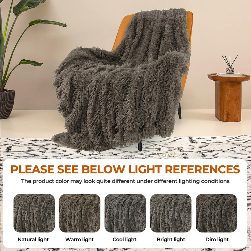 TOONOW Extra Soft Fuzzy Faux Fur Throw Blanket 50""x60""  Reversible Lightweight Fluffy Cozy Plush Comfy Microfiber Fleece Decorative Shaggy Blanket for Couch Sofa Bed  Dark Brown - Image 5