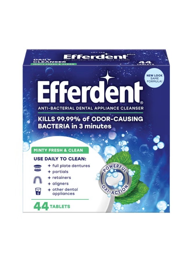 Efferdent Denture Cleaner Minty Fresh Clean Retainer Cleaning Tablets for Aligners Dentures and Dental Appliances 44 Count