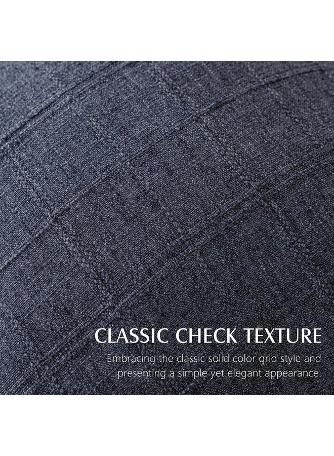 Foindtower Set of 2 Decorative Linen Check Throw Pillow Covers Neutral Farmhouse Lumbar Cushion Covers Modern Boho Home Decor for Sofa Chair Couch Bedroom Living Room,12×20 Inch,Navy Blue - Image 2