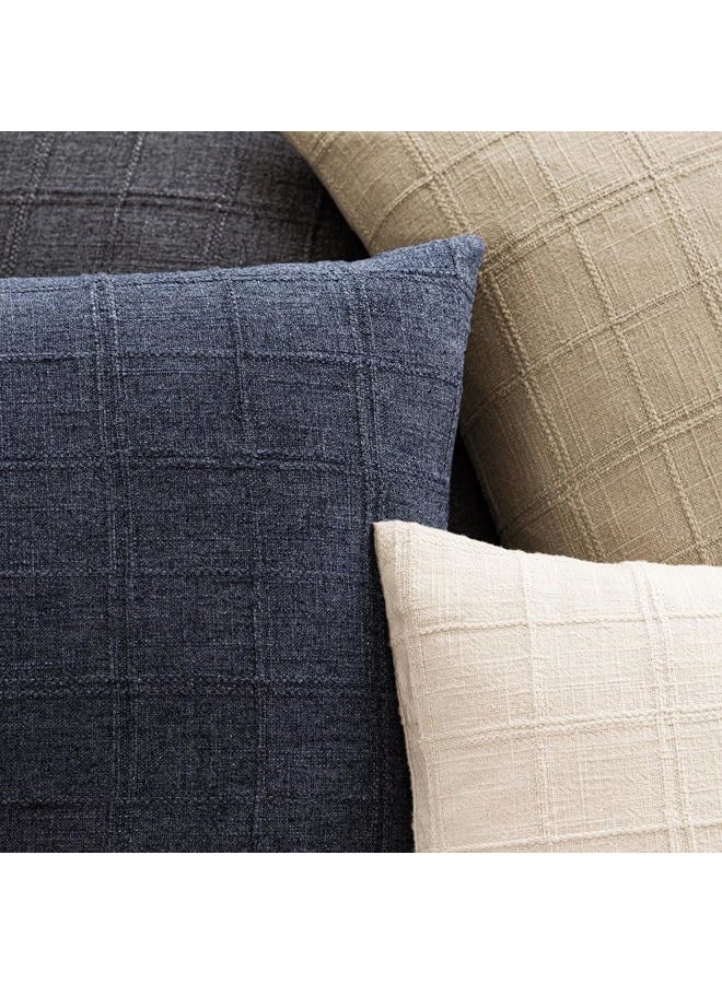 Foindtower Set of 2 Decorative Linen Check Throw Pillow Covers Neutral Farmhouse Lumbar Cushion Covers Modern Boho Home Decor for Sofa Chair Couch Bedroom Living Room,12×20 Inch,Navy Blue - Image 4