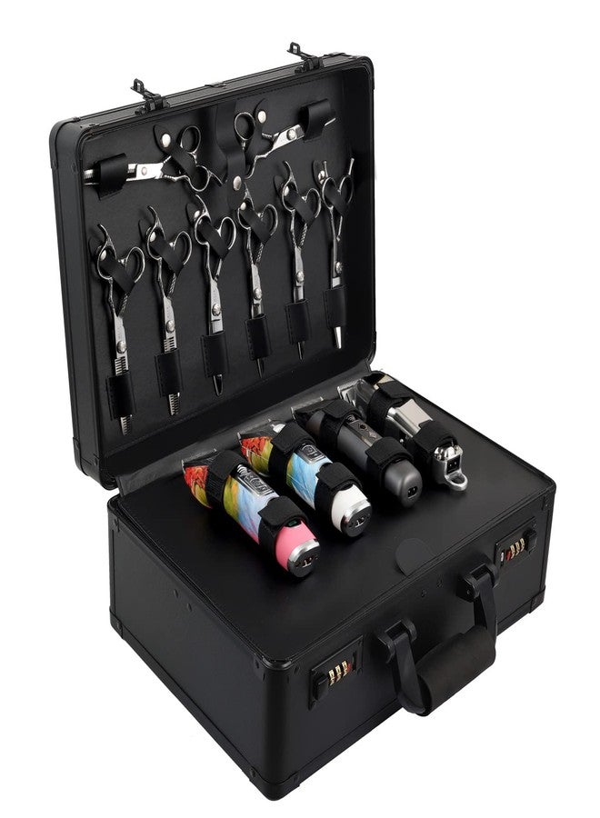 Kinglioncase Barber Case Clipper Bag Black, Hair Kit Tool Box Aluminum Organizer with Portable Handle and Secure Numlock for Scissors, Clippers, Barber Supplies 15.8" x 11" x 6.5" - Image 1