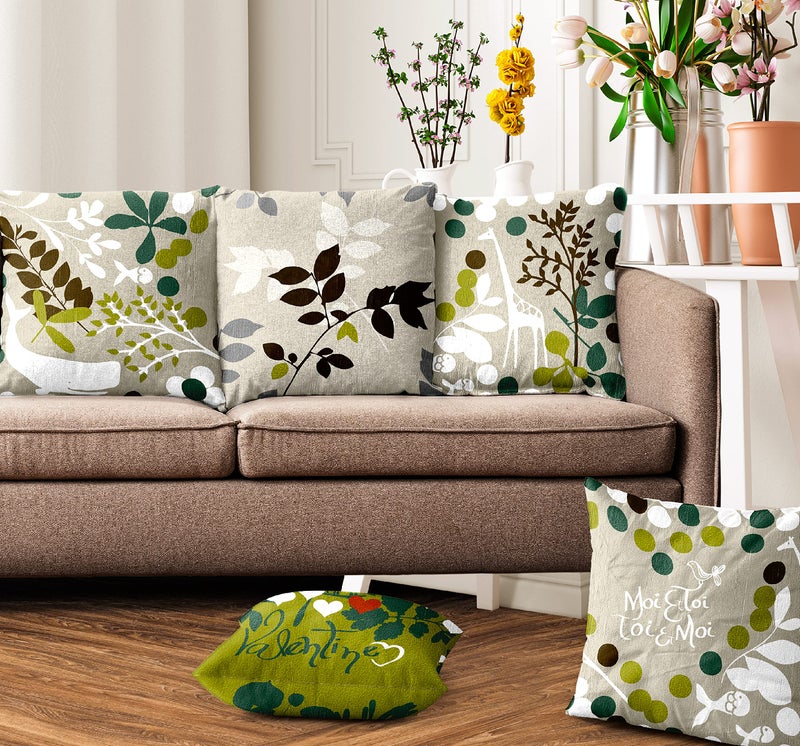 Ultimate Trends Premium Polyester Digital Modern Printed Cushion Cover For Living Room Couch Bed Single Sofa Set Of 5 (18 X 18 Inches, Ivory Green), 200 TC - Image 1