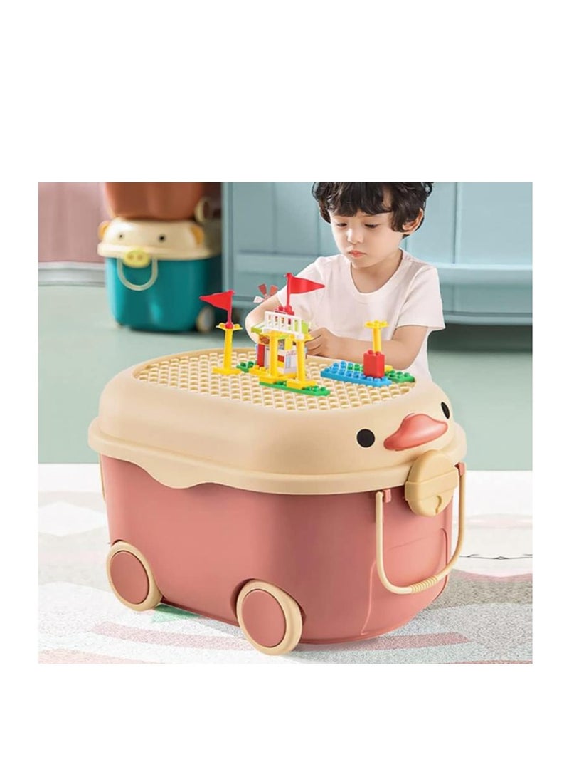 Golden Kids' Toy Storage Box Stackable Plastic Toy Organizer Large Capacity Cute Design with Building Block Cover for Children's Clothes Food Snacks Toys and Picture books (Red) - Image 1
