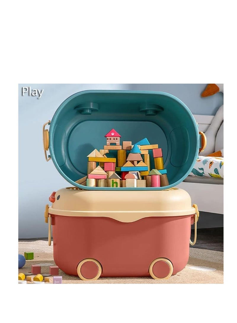 Golden Kids' Toy Storage Box Stackable Plastic Toy Organizer Large Capacity Cute Design with Building Block Cover for Children's Clothes Food Snacks Toys and Picture books (Red) - Image 5
