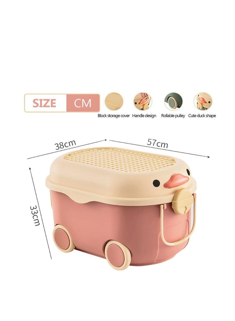 Golden Kids' Toy Storage Box Stackable Plastic Toy Organizer Large Capacity Cute Design with Building Block Cover for Children's Clothes Food Snacks Toys and Picture books (Red) - Image 2