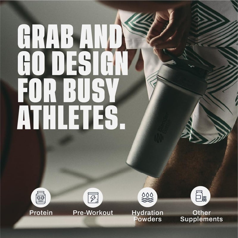 BlenderBottle Sport Sleek Shaker Cup Insulated Stainless Steel Water Bottle with Wire Whisk, 25-Ounce, Smokestack (Black/Grey) - Image 5