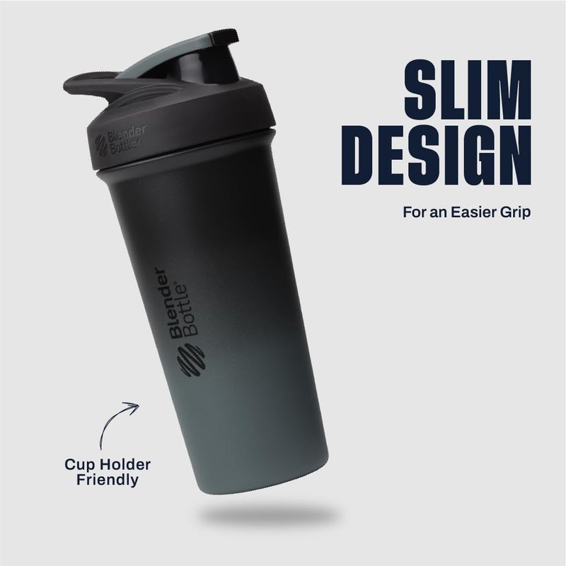 BlenderBottle Sport Sleek Shaker Cup Insulated Stainless Steel Water Bottle with Wire Whisk, 25-Ounce, Smokestack (Black/Grey) - Image 4