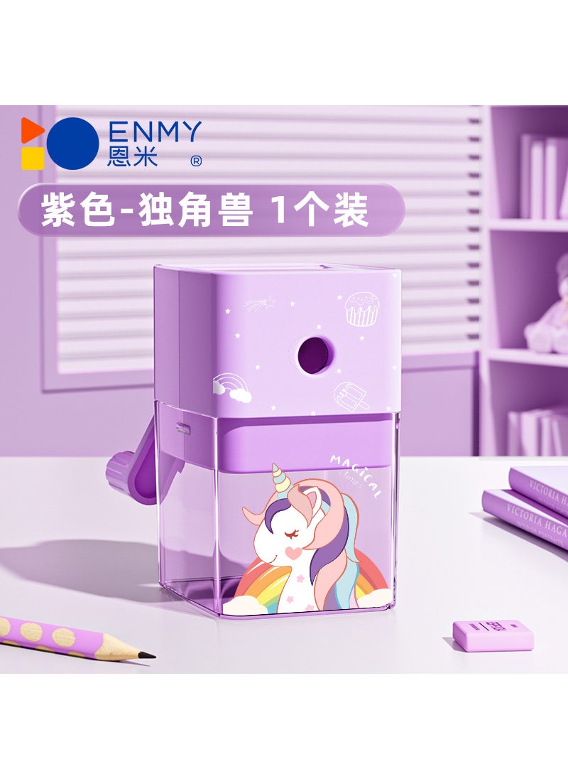 Generic - Enmi Pencil Sharpener Kindergarten Hand Pencil Sharpener Primary School Students Special Pencil Sharpener Childrens Class Manual Pencil SharpenerHand Pencil Sharpener-Purple Unicorn Hand Pencil Sharpener-Purple Unicorn - Image 1
