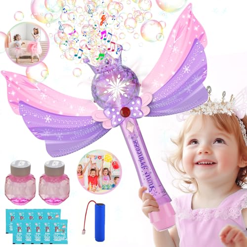 Hugeway Princess Bubble WandRechargeable Bubble Machine for KidsMusic Light Up Bubble BlowerBubble MakerOutdoor Halloween Party Birthday Bubble Toy for ToddlersGift for Girls 3 4 5 6 7 8 Year Old - Image 1